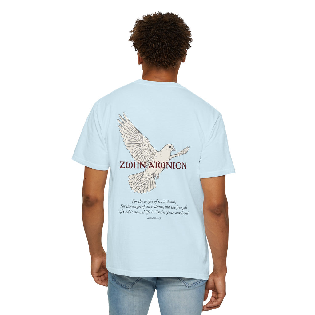 Christian Dove T-Shirt — Three Crosses Front & Dove Back with Scripture