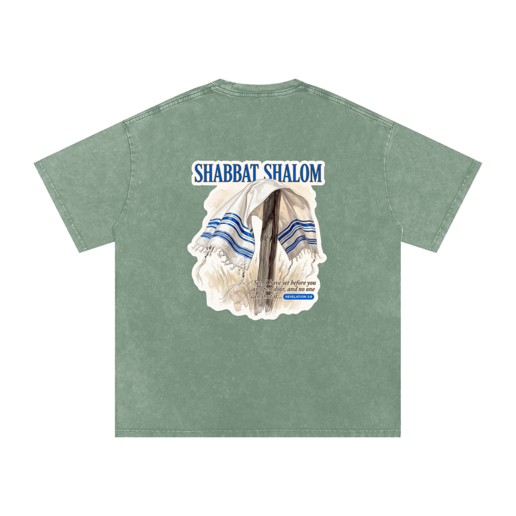 Shabbat Shalom Snow Washed Oversized Cotton T-Shirt