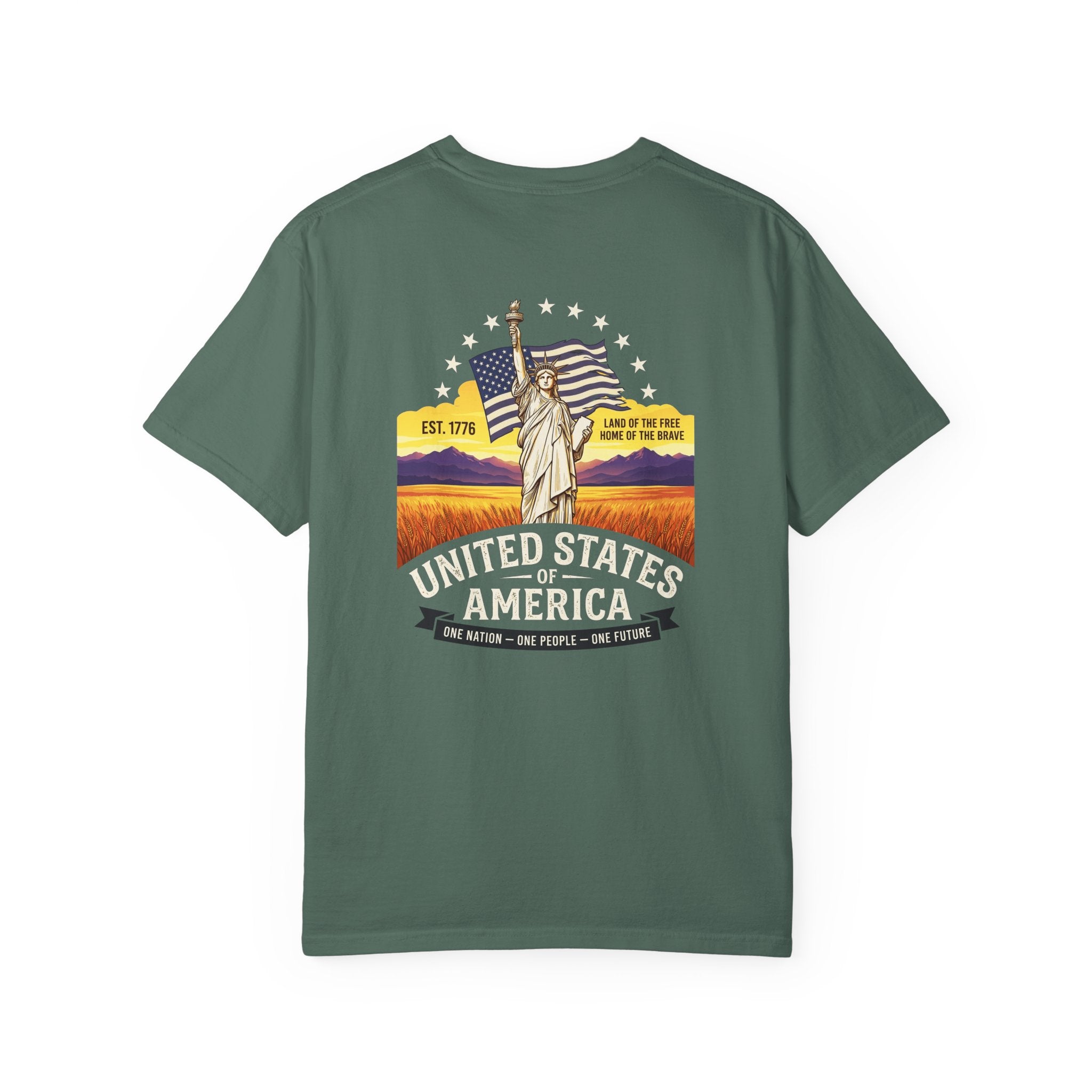 America Graphic T-Shirt — United States Vintage Statue of Liberty Back Print