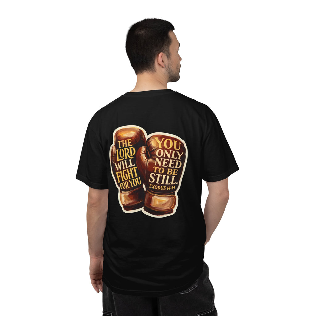 Christian Cross T-Shirt — “The Lord Will Fight For You / Be Still” Boxing Gloves Graphic