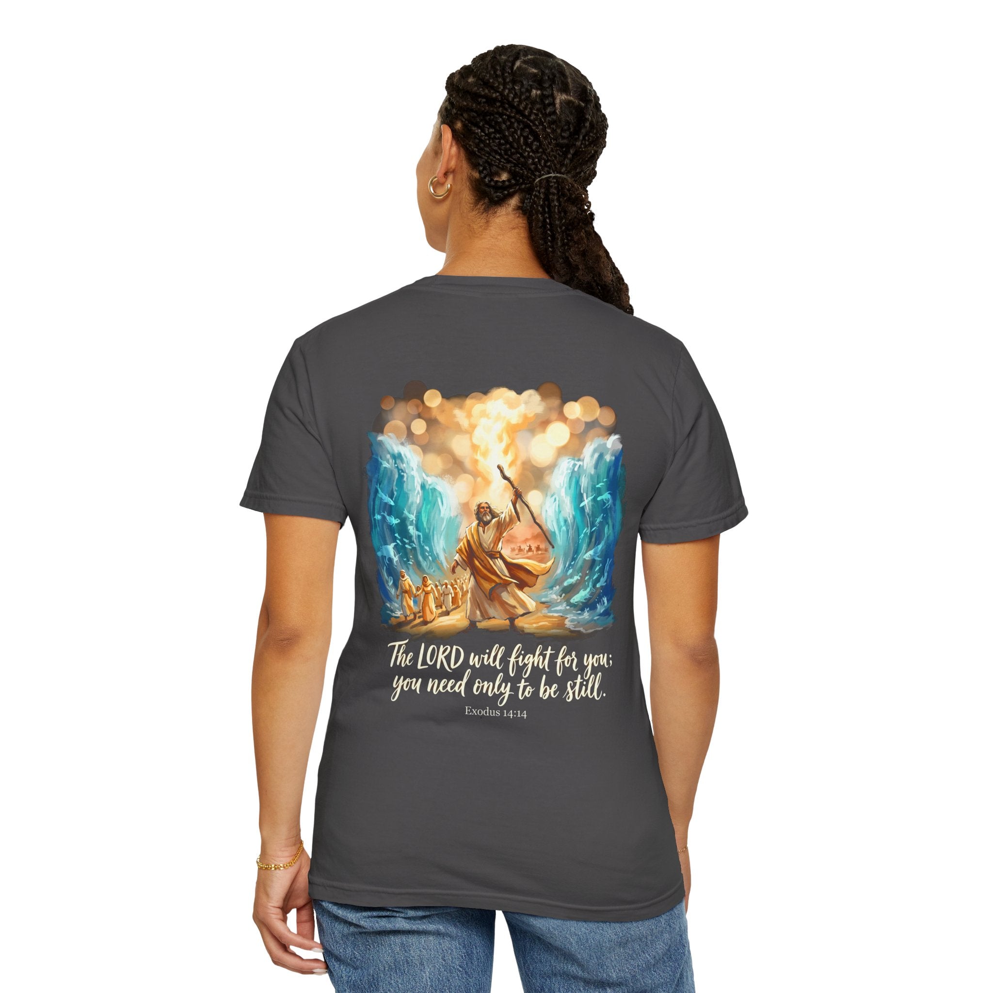 Christian Cross T-Shirt — Exodus 14:14 'The LORD Will Fight for You' Graphic Tee