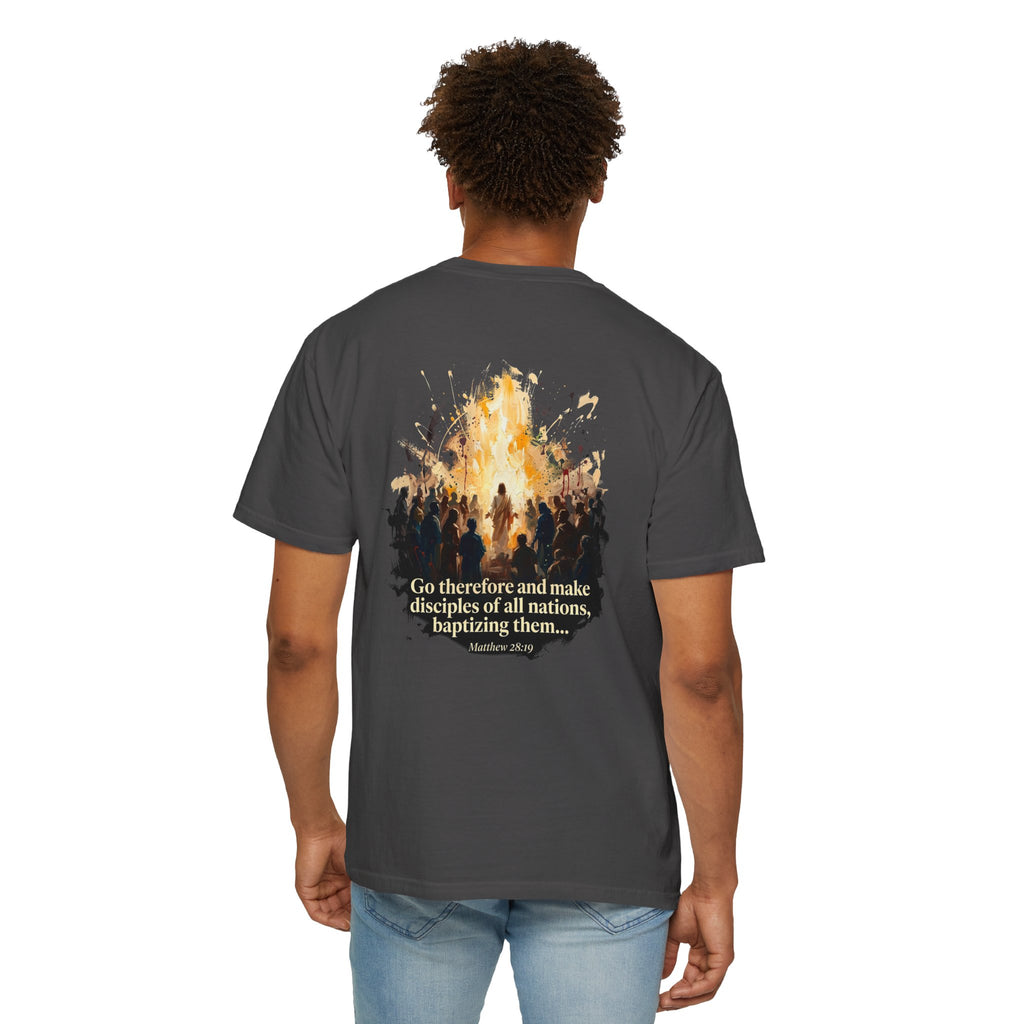 Christian Cross T-Shirt — "Go therefore and make disciples" Baptism Ministry Tee