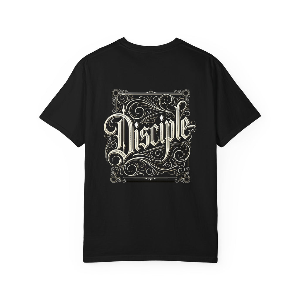 Disciple Cross T‑Shirt — Vintage Script Back Graphic Christian Tee
