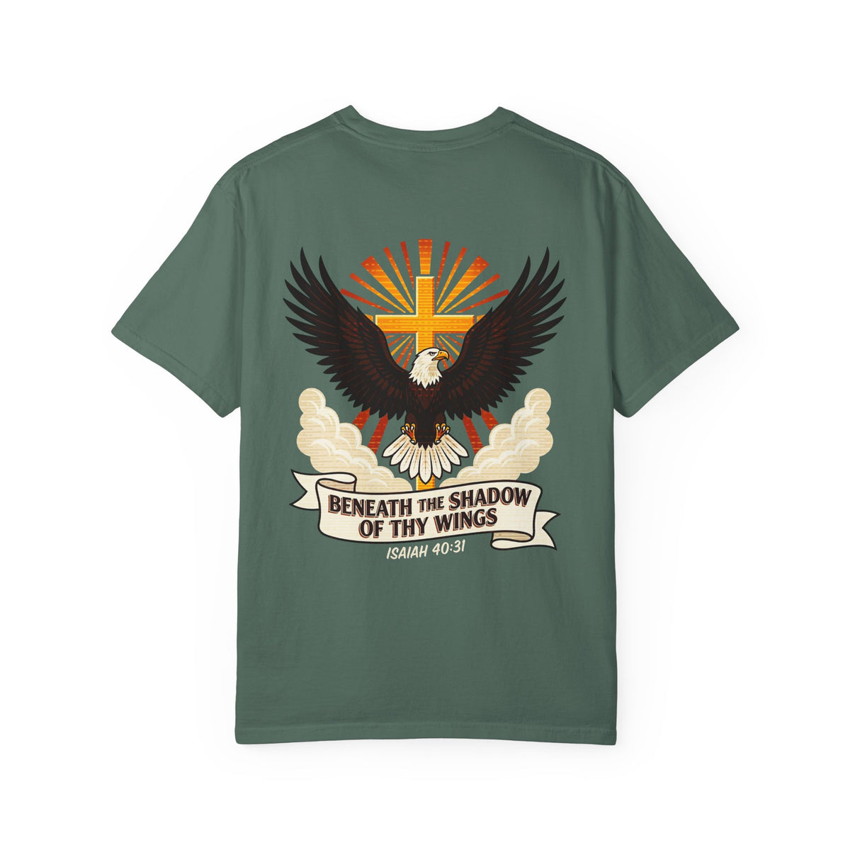 Christian Eagle Cross T‑Shirt — "Beneath the Shadow of Thy Wings" (Isaiah 40:3)