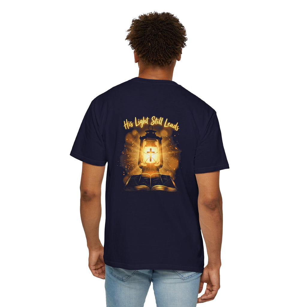 Christian Cross T-Shirt — “His Light Still Leads” Bible Graphic Tee