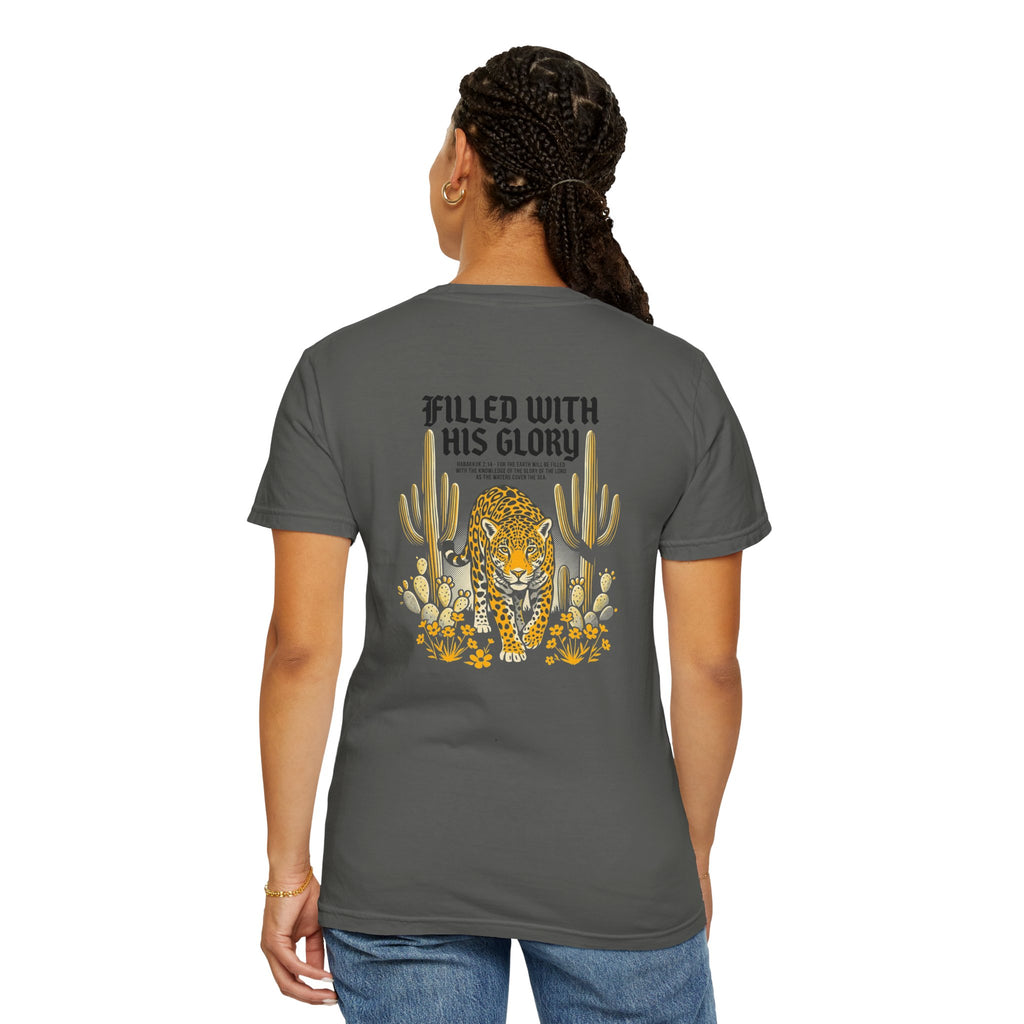 Christian Leopard Desert T-Shirt — "Filled With His Glory" Back Print