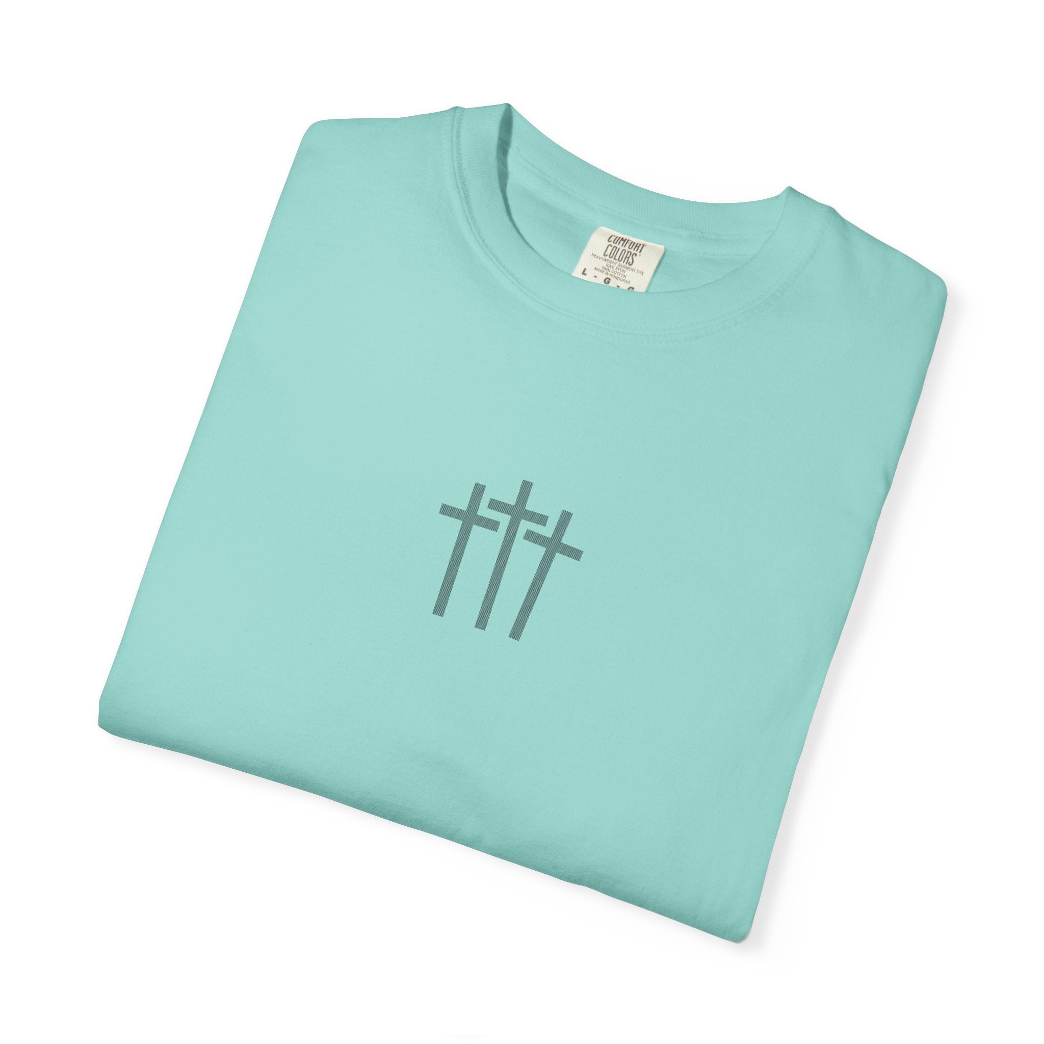 Christian Dove T-Shirt — Three Crosses Front & Dove Back with Scripture