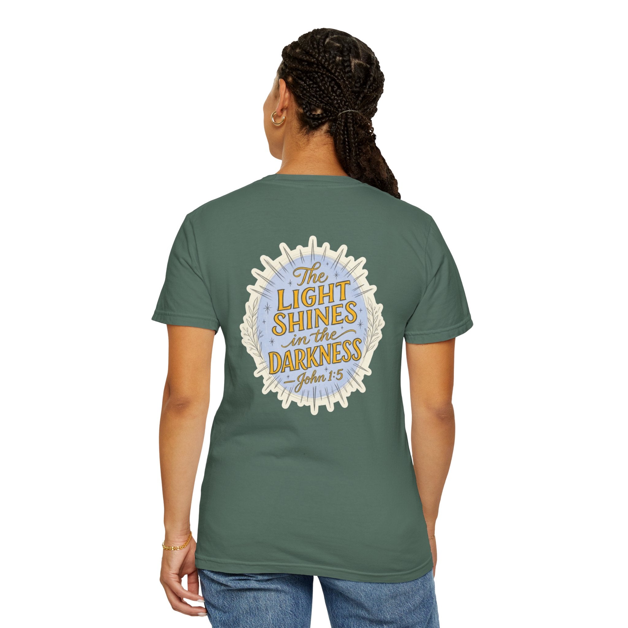 Christian T-Shirt — “The Light Shines in the Darkness” Faith Tee