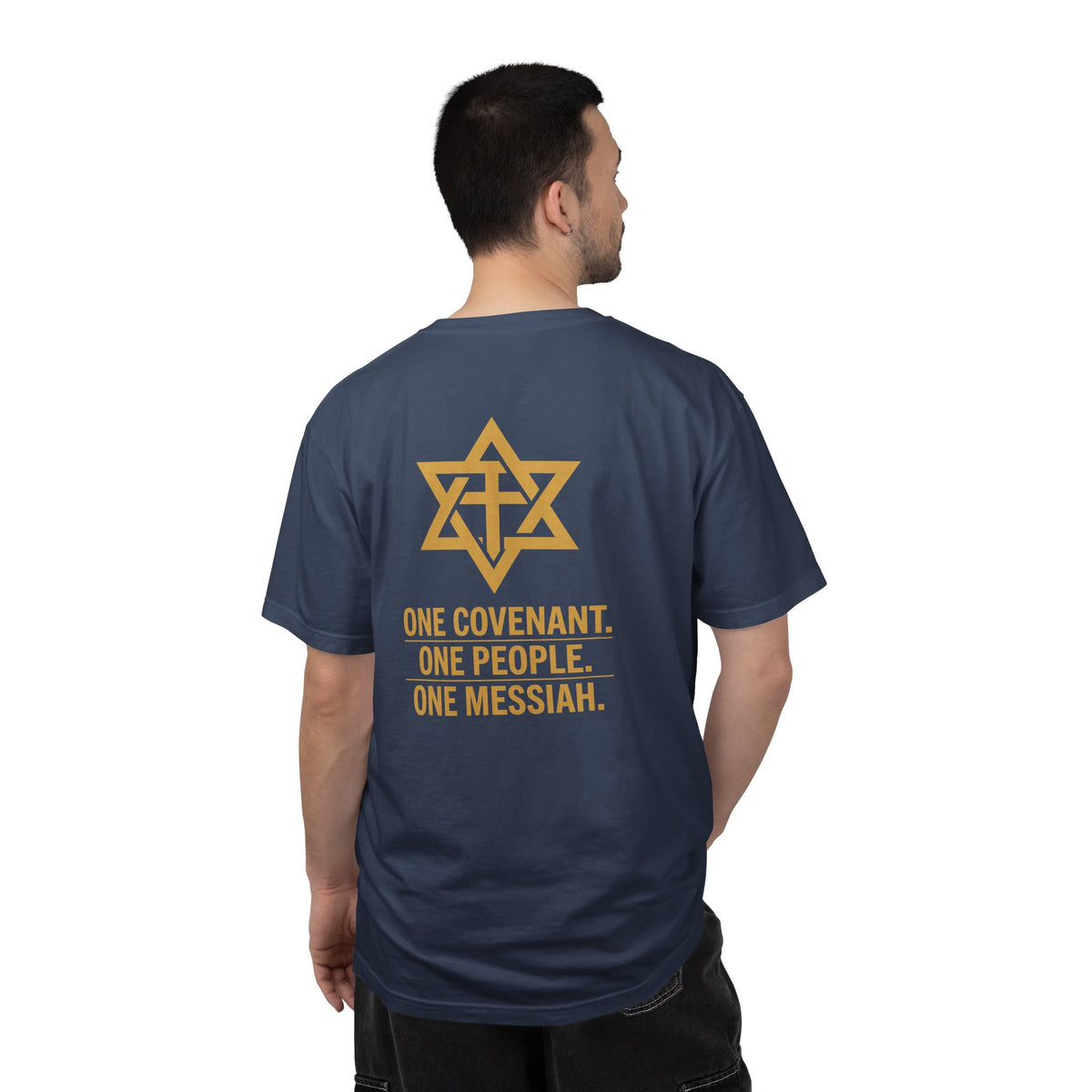 One Covenant One People One Messiah T-Shirt — Interfaith Star & Cross Design