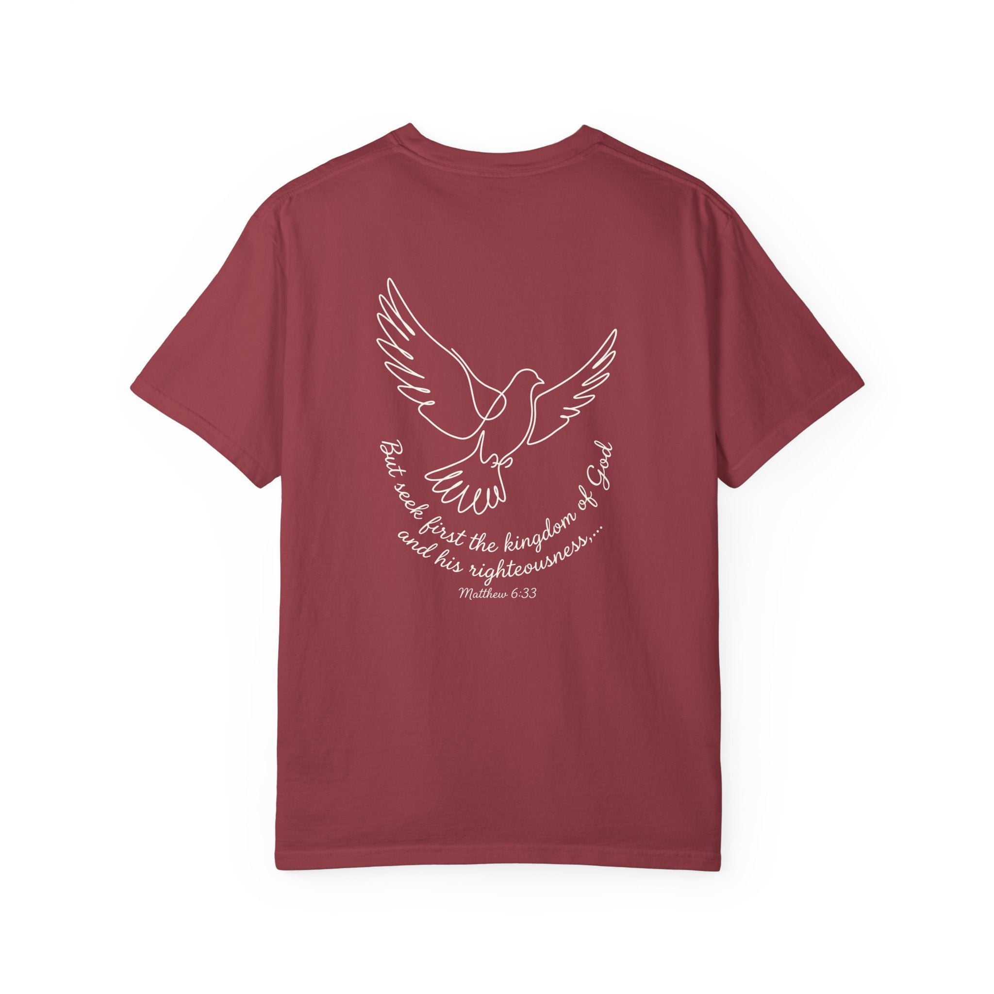 Faith Dove T-Shirt — Matthew 6:33 Scripture Cross Tee