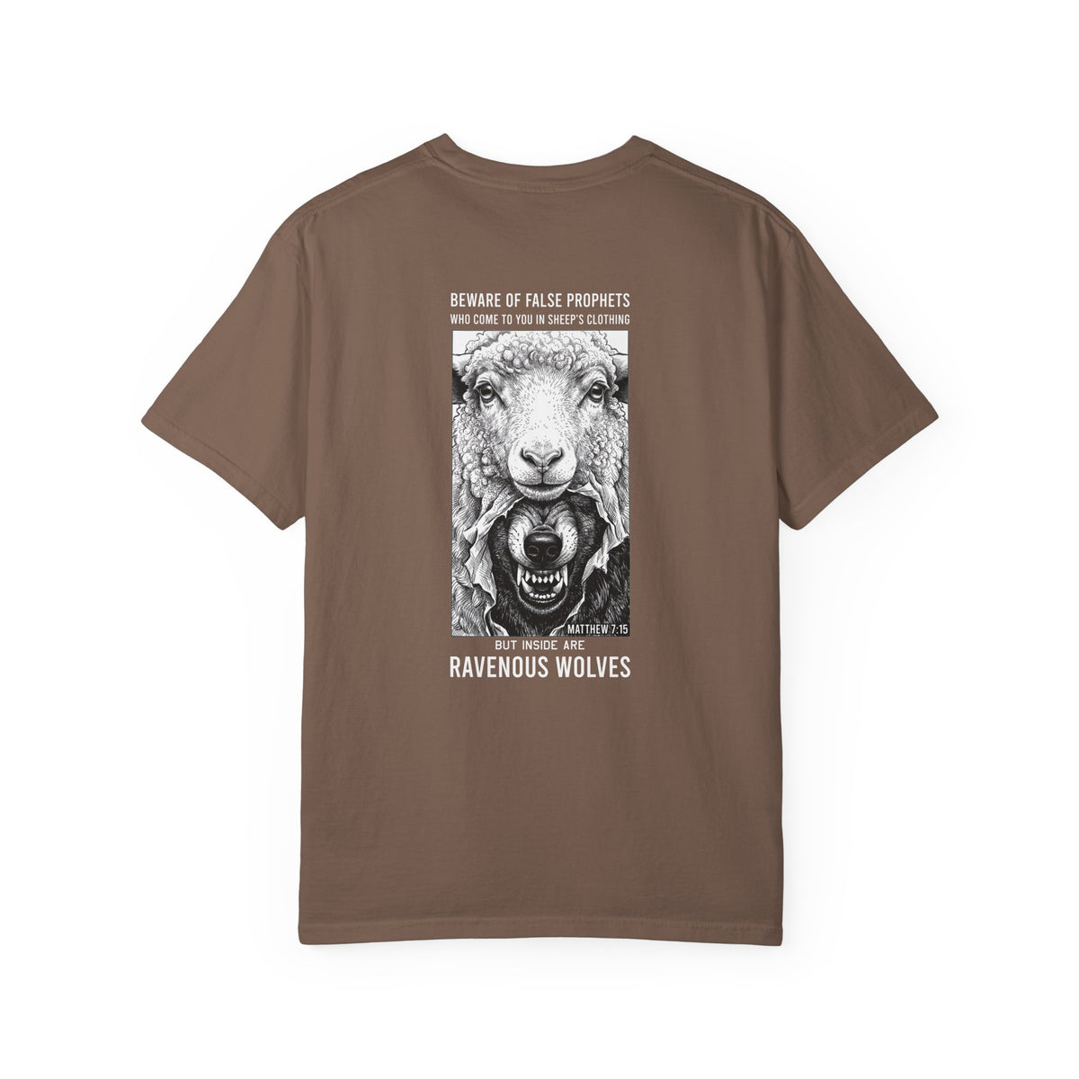 Ravenous Wolves Graphic T‑Shirt — 'Beware of False Prophets' Christian Cross Tee