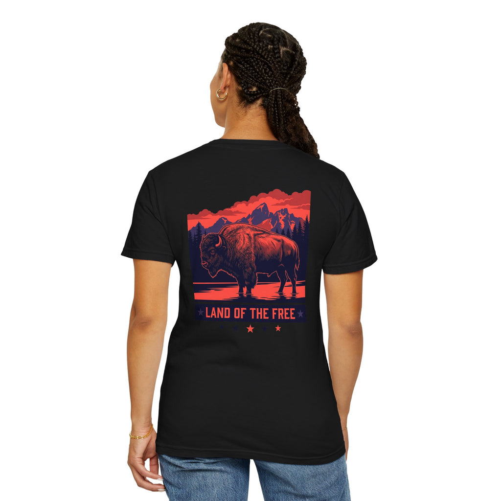 Americana Buffalo Tee — "Land of the Free" Garment-Dyed T-Shirt