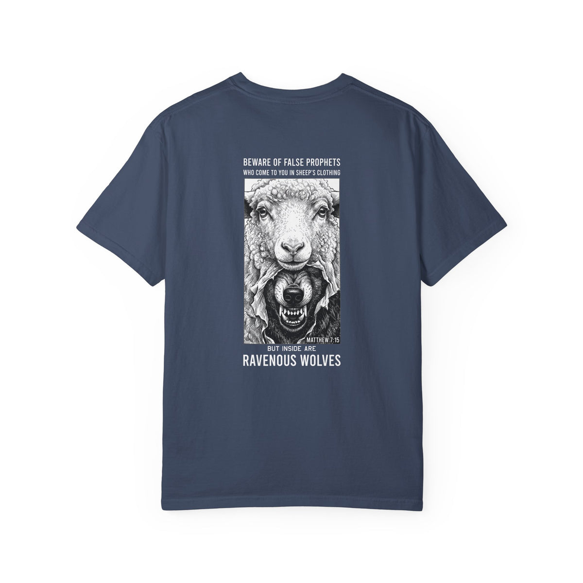 Ravenous Wolves Graphic T‑Shirt — 'Beware of False Prophets' Christian Cross Tee