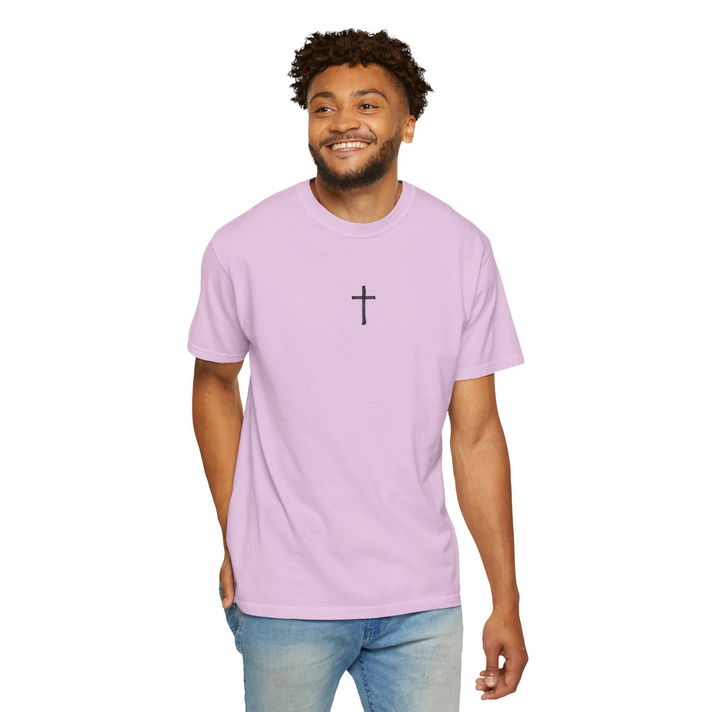 Christian Cross T-Shirt — Resurrection Tomb Design with John 11:25 Scripture