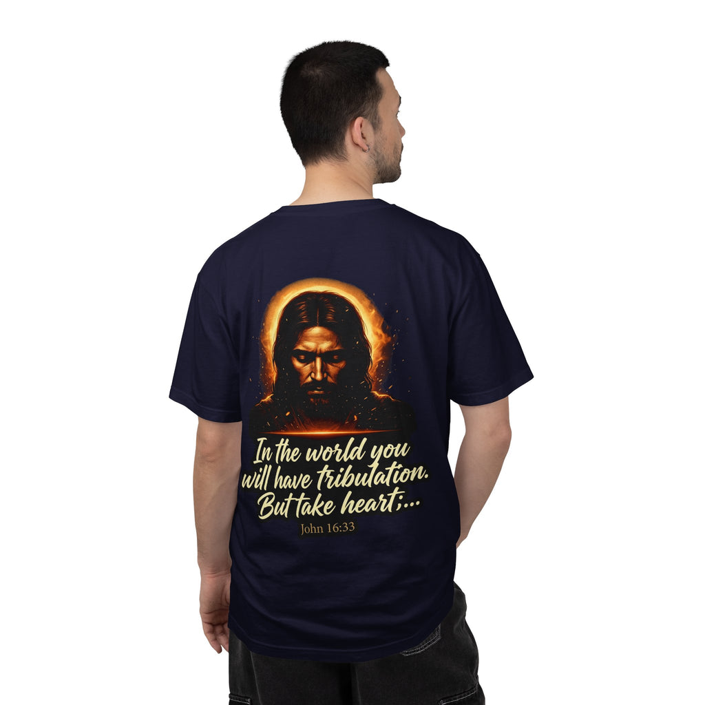 Christian Cross T-Shirt — "In the world you will have tribulation" Inspirational Jesus Graphic Tee