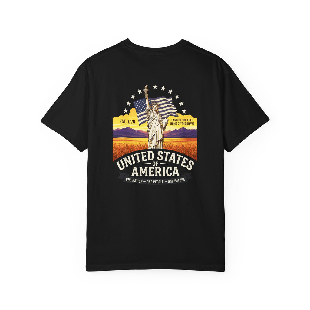 America Graphic T-Shirt — United States Vintage Statue of Liberty Back Print