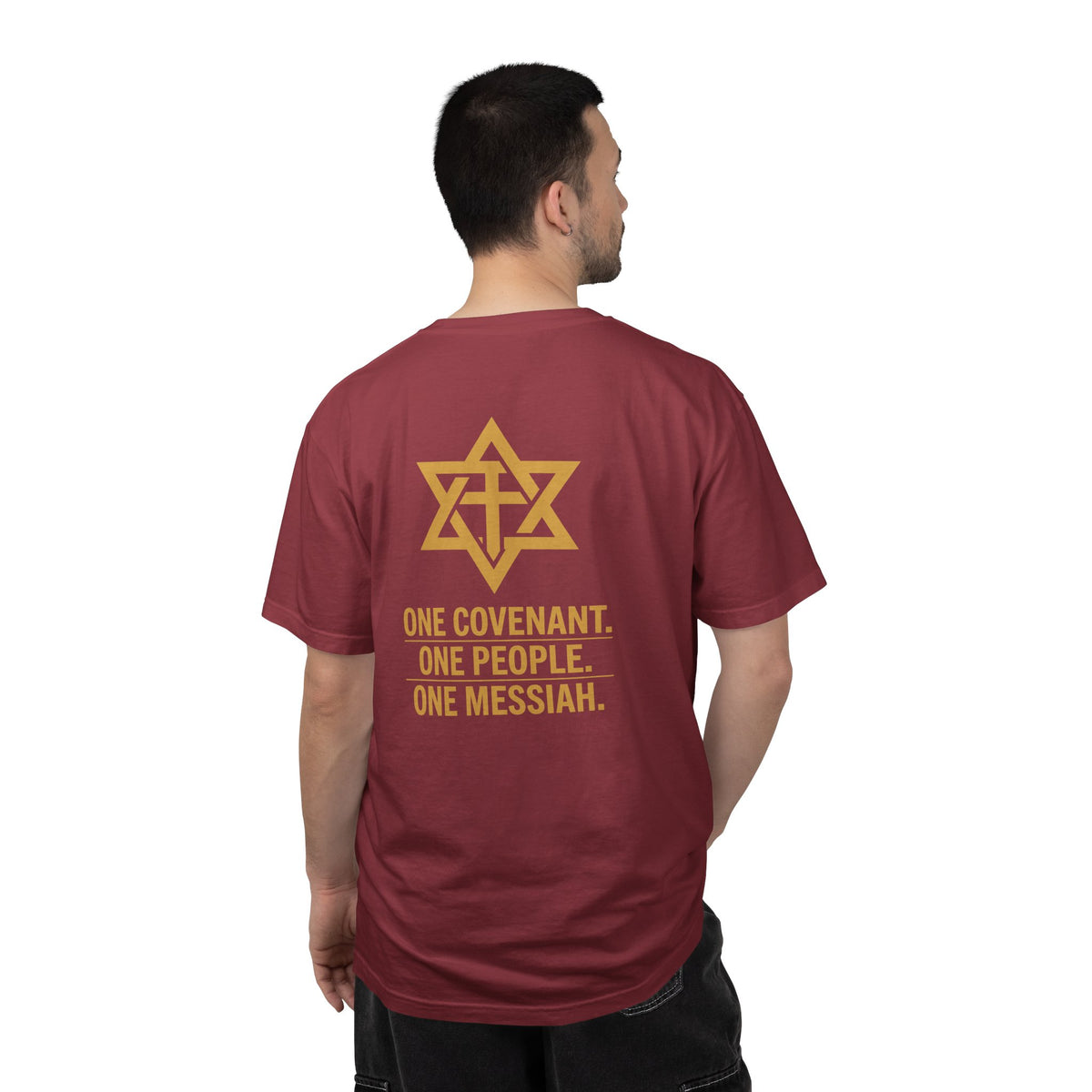 One Covenant One People One Messiah T-Shirt — Interfaith Star & Cross Design
