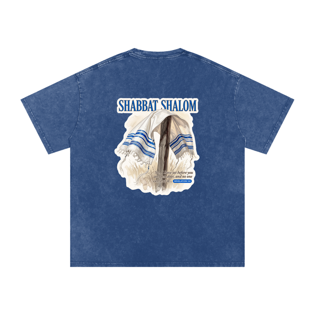 Shabbat Shalom Snow Washed Oversized Cotton T-Shirt