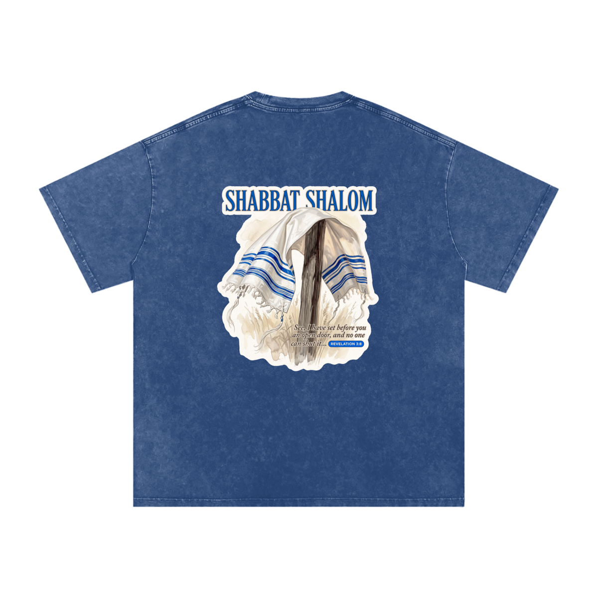 Shabbat Shalom Snow Washed Oversized Cotton T-Shirt