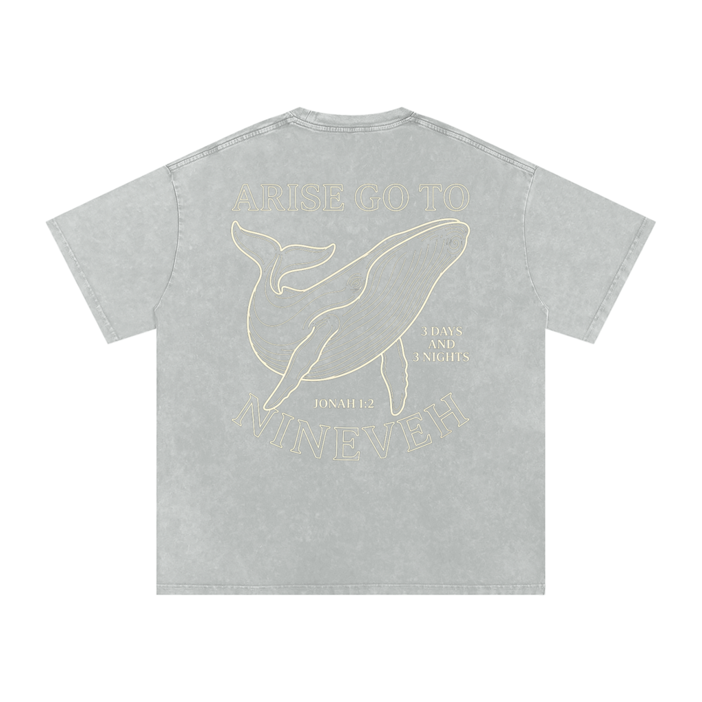 Whale Snow Washed Oversized Cotton T-Shirt