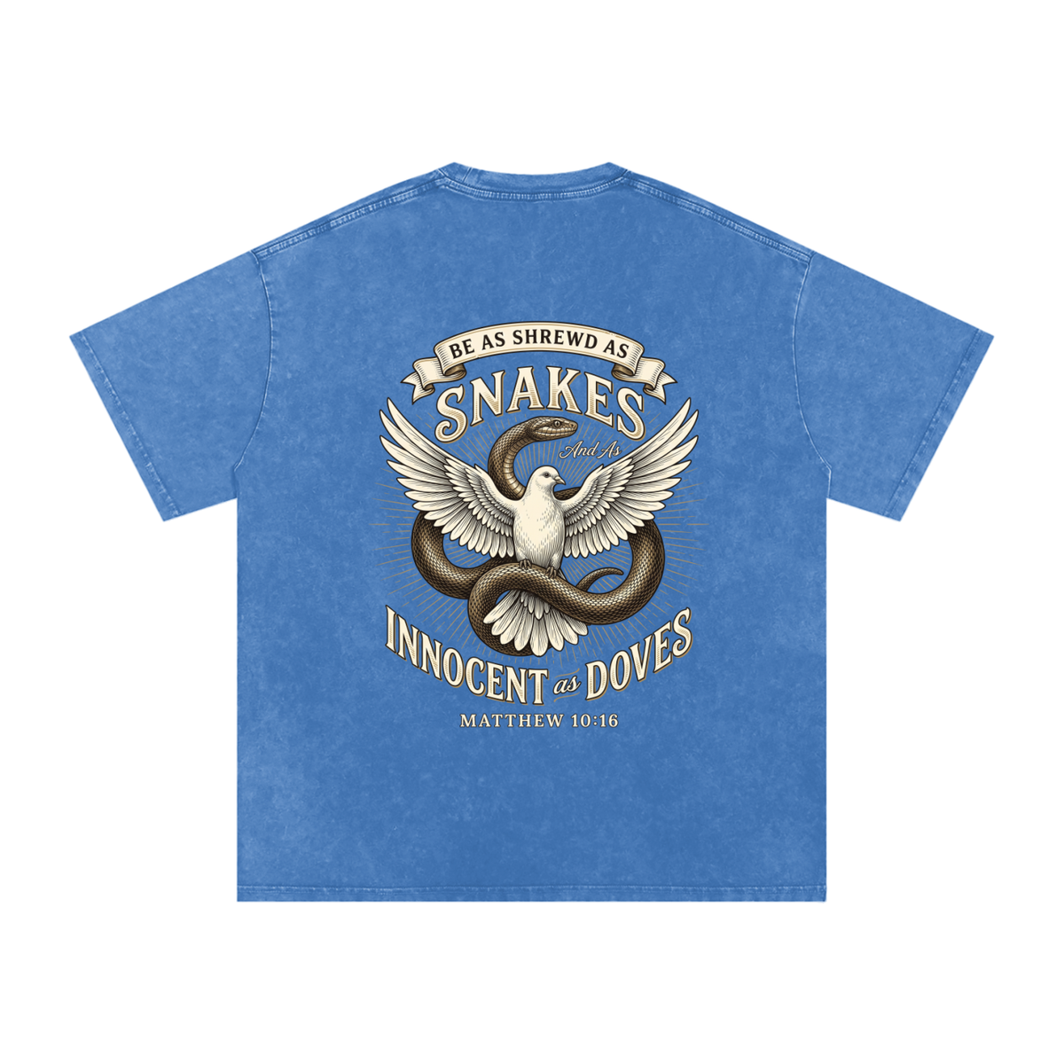 Snakes and Doves Snow Washed Oversized Cotton T-Shirt