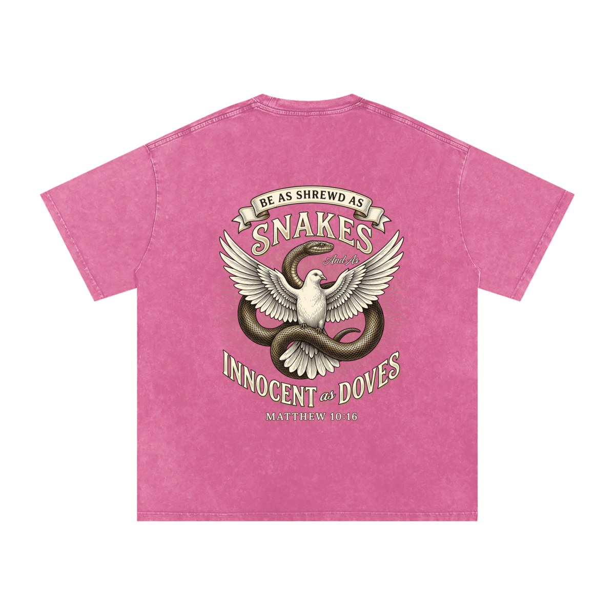 Snakes and Doves Snow Washed Oversized Cotton T-Shirt