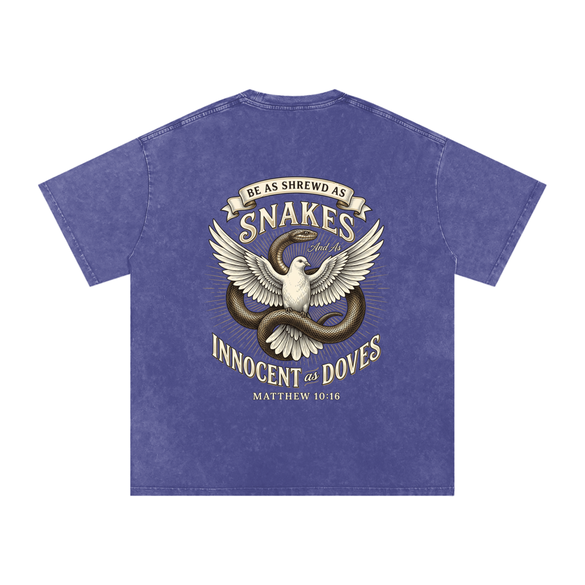 Snakes and Doves Snow Washed Oversized Cotton T-Shirt