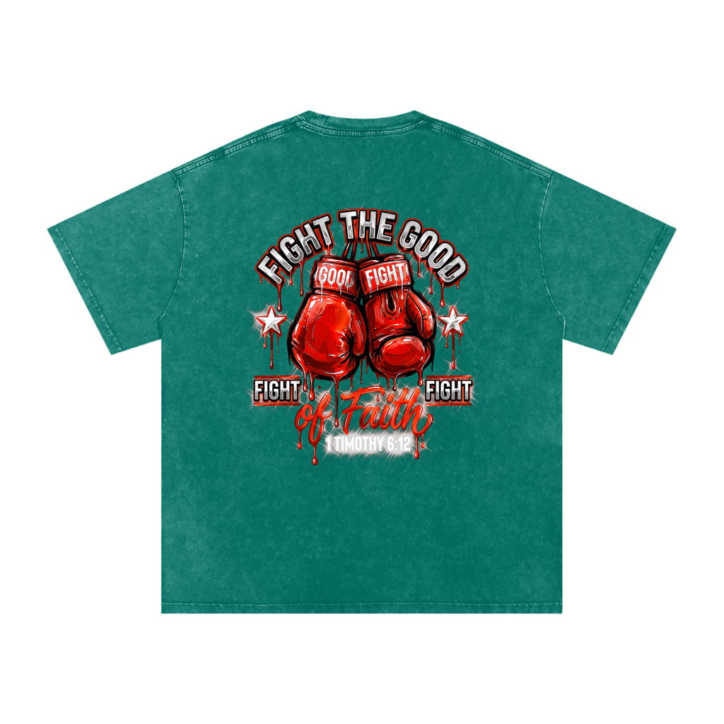 Fight the good fight Snow Washed Oversized Cotton T-Shirt