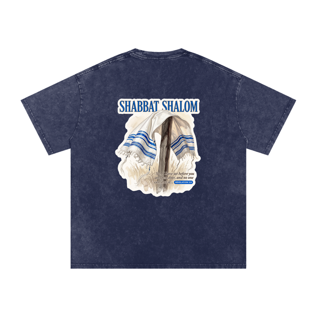 Shabbat Shalom Snow Washed Oversized Cotton T-Shirt