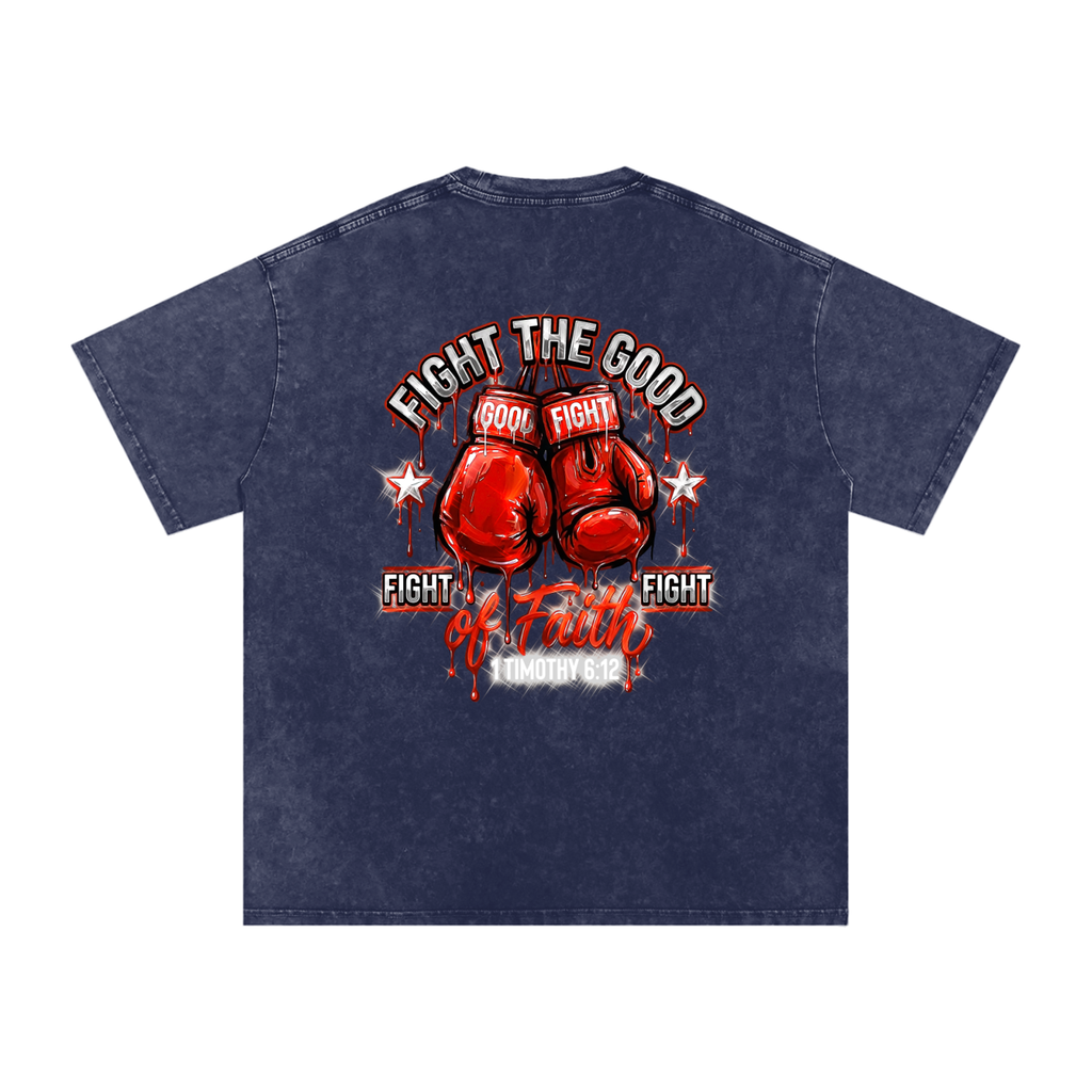 Fight the good fight Snow Washed Oversized Cotton T-Shirt