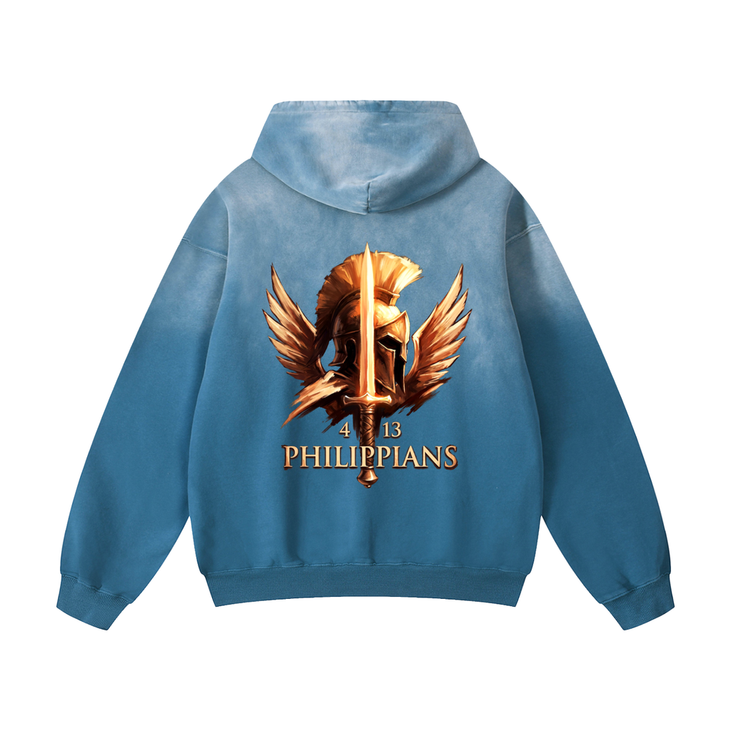 Philippians Helmet and Sword - Heavyweight Sunfade Oversized Hoodie -