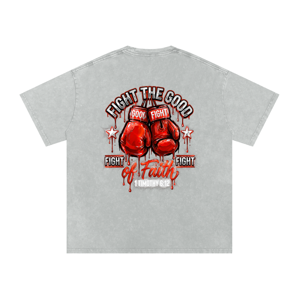 Fight the good fight Snow Washed Oversized Cotton T-Shirt