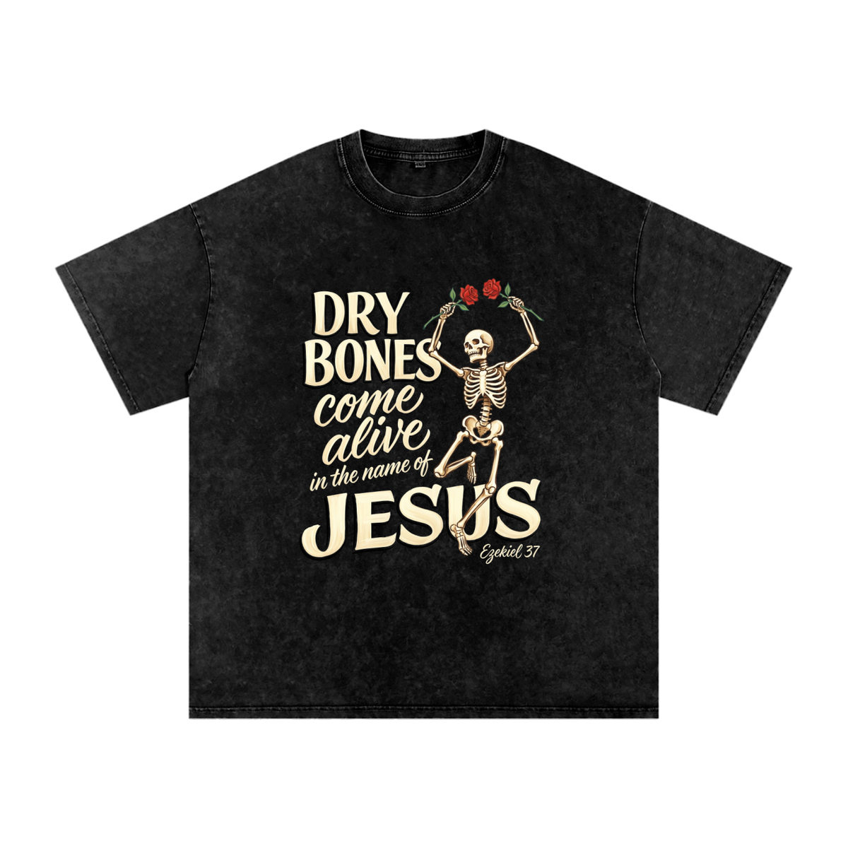 Dry Bones Snow Washed Oversized Cotton T-Shirt
