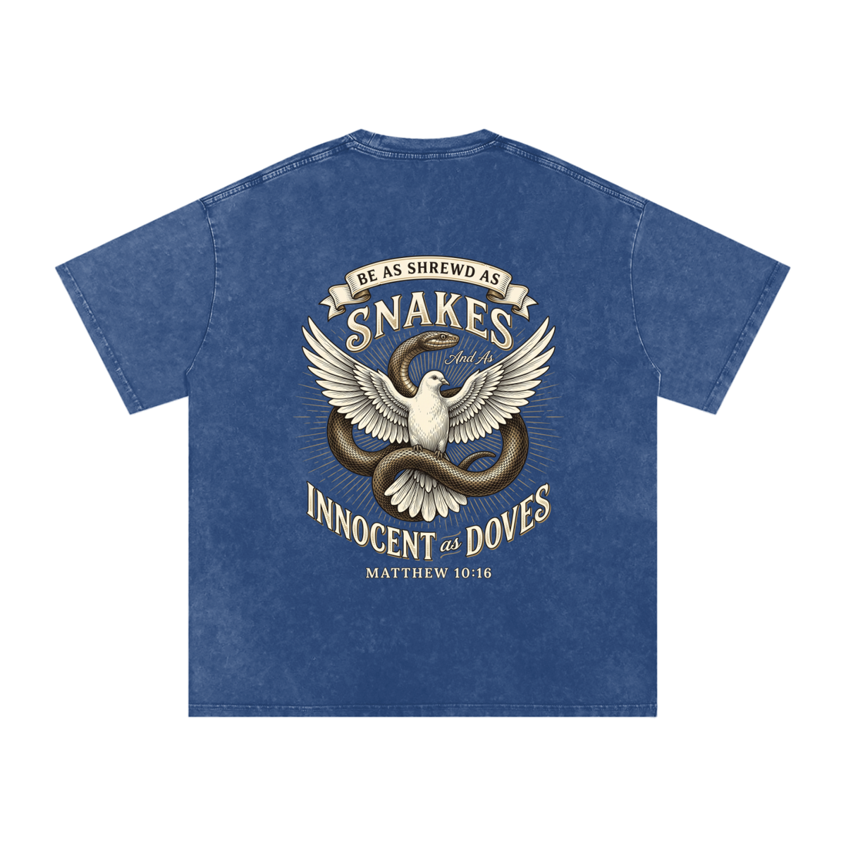 Snakes and Doves Snow Washed Oversized Cotton T-Shirt