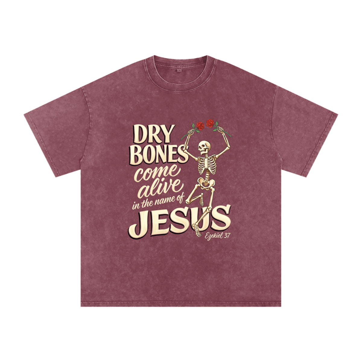 Dry Bones Snow Washed Oversized Cotton T-Shirt