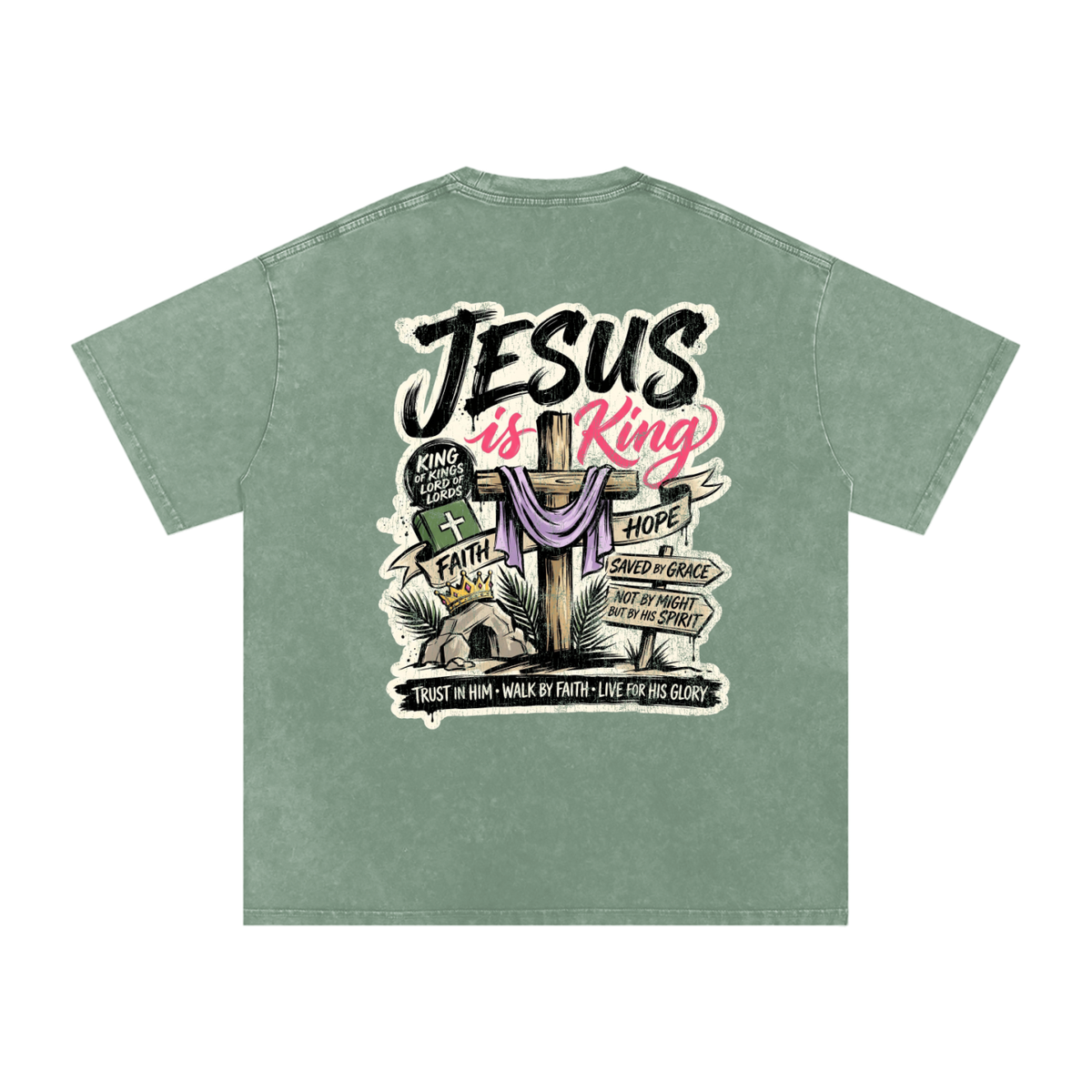 Jesus is King Snow Washed Oversized Cotton T-Shirt
